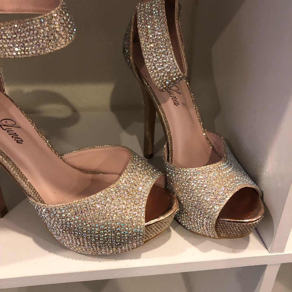 Glitter Rhinestone Platform Peep-Toe - Picture 3 of 5